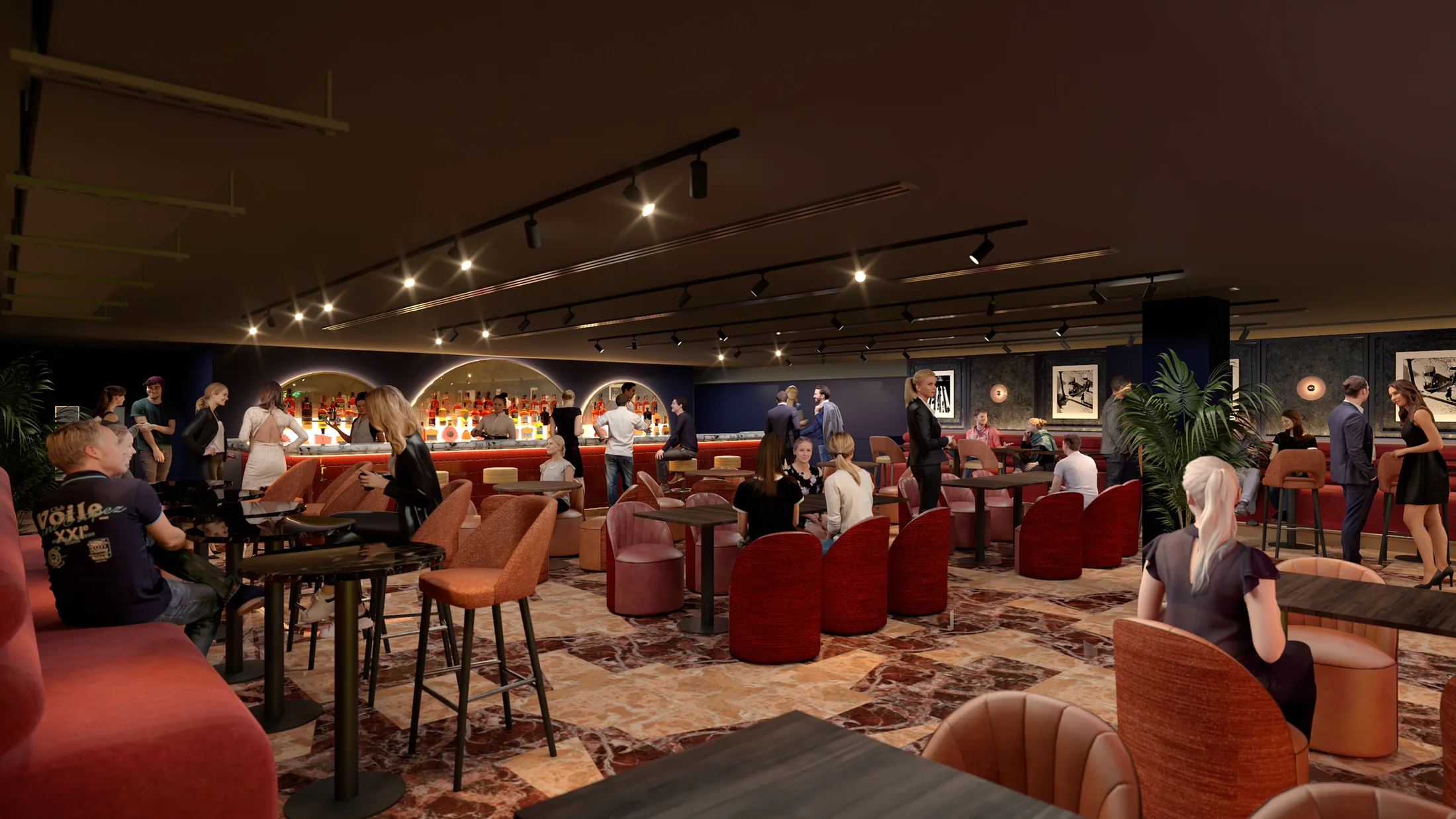 Amazing Grace hospitality interior visualisation — wide view