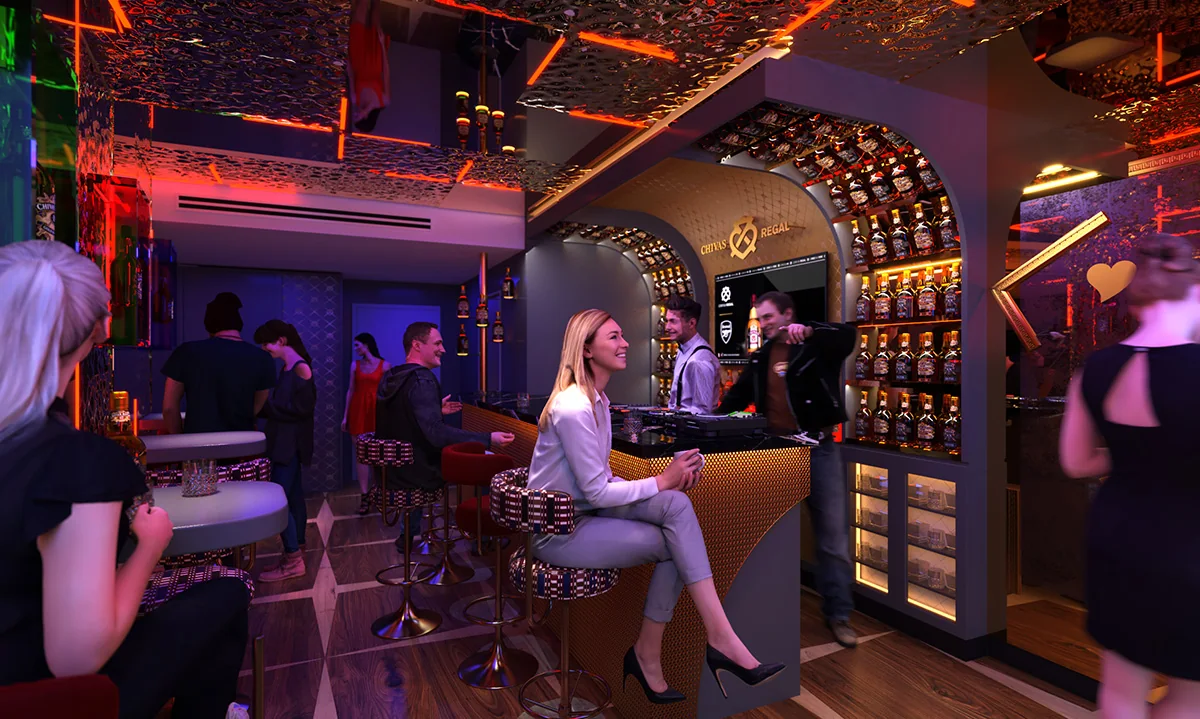 Chivas Regal lounge 3D visualisation at Emirates Stadium by Satori Design Studio