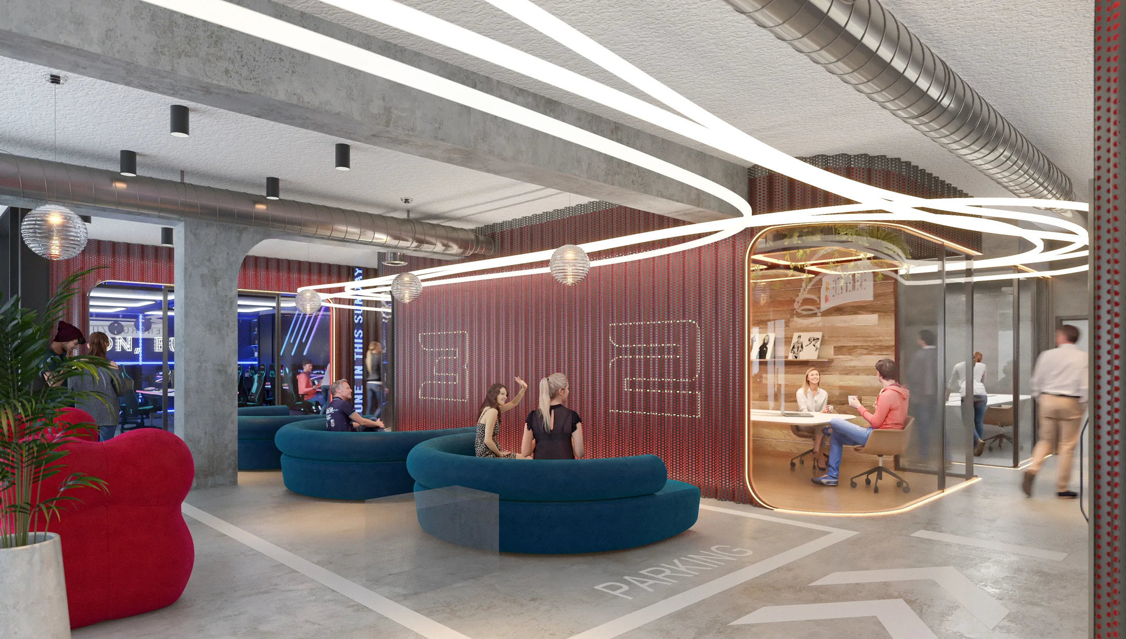 Red Bull workplace interior 3D visualisation