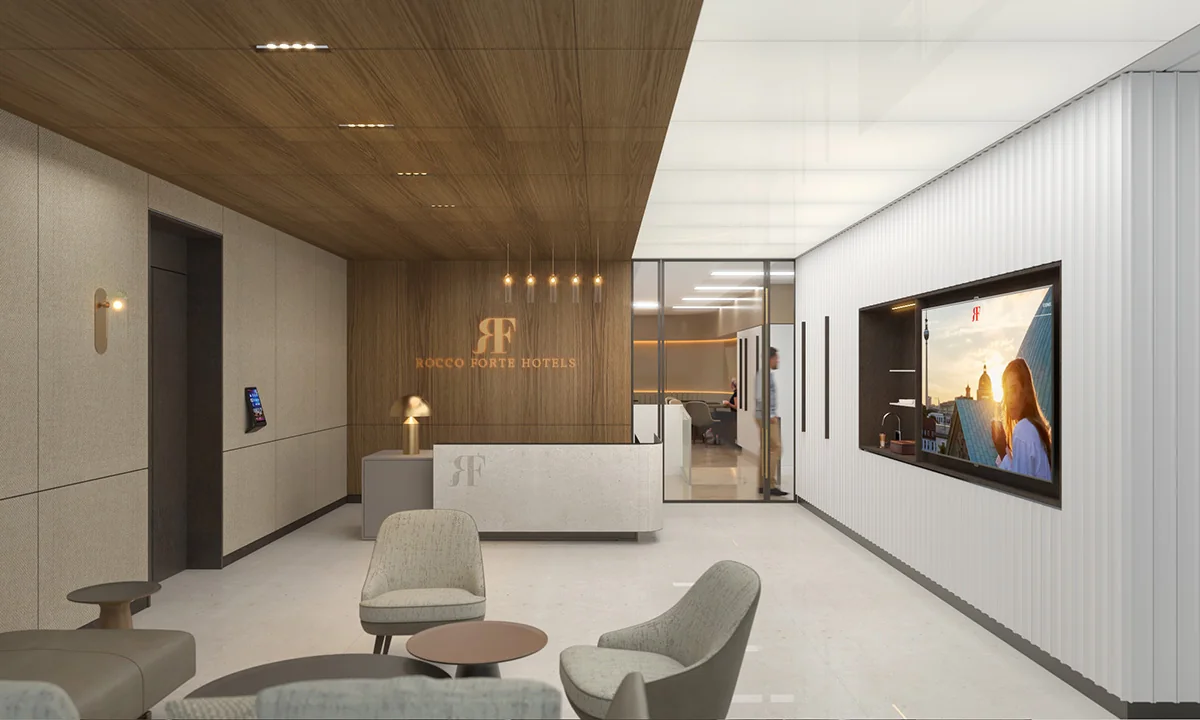 Rocco Forte Hotels office reception in Central London visualised by Satori Design Studio