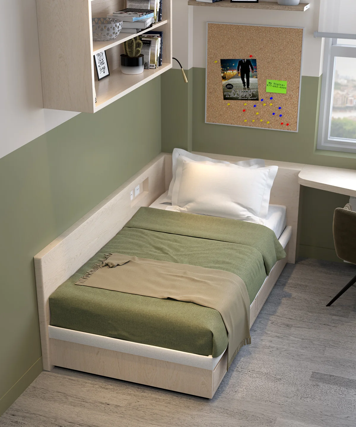 Worth School UK dorm room 3D render by Satori Design Studio