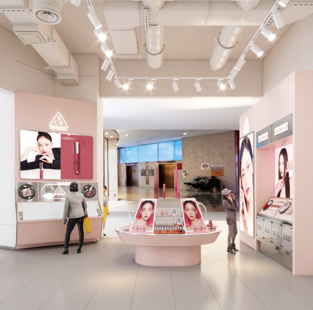 3CE Store Genting SkyAvenue – Modern minimalist retail design with pink accents