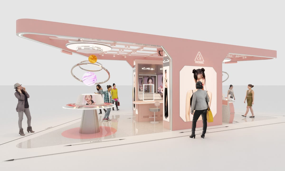 Chic interior design of 3CE Mid Valley Pop-Up, blending modern aesthetics with brand identity