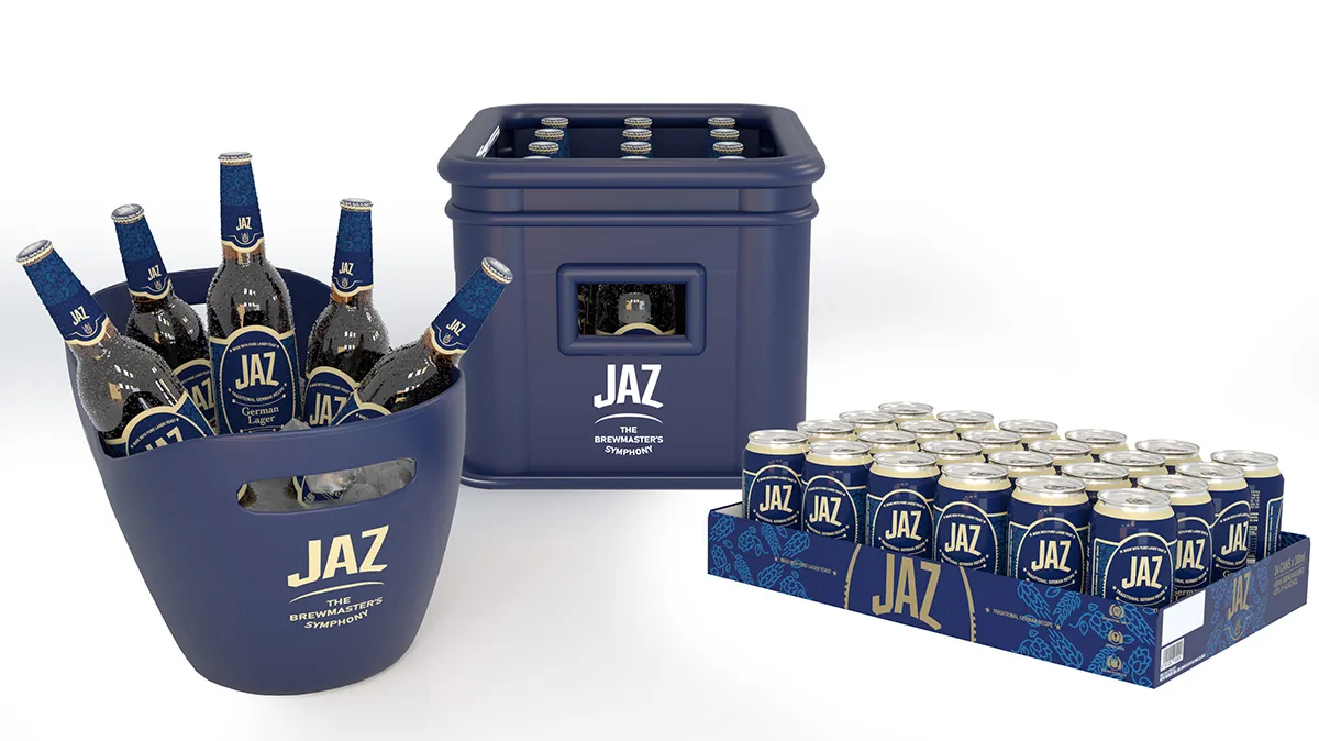 Custom beer bottle design featuring unique branding and premium aesthetics.