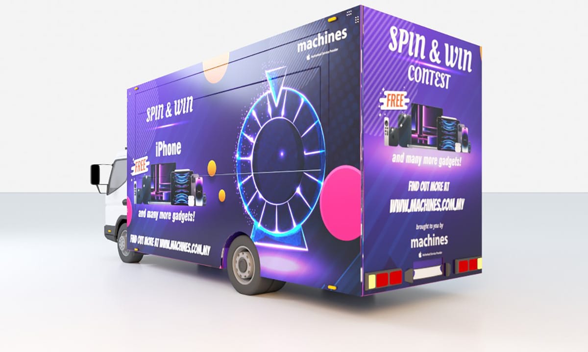 Back view of a promotional roadshow truck, designed for maximum brand visibility.